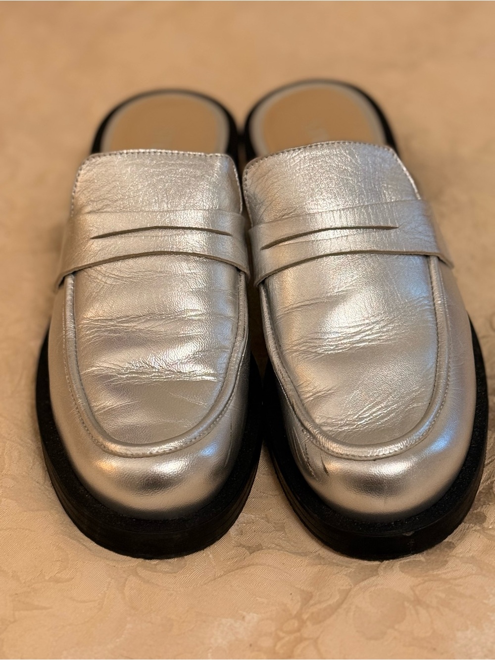 Stuart Weitzman Metallic Silver Leather Flats